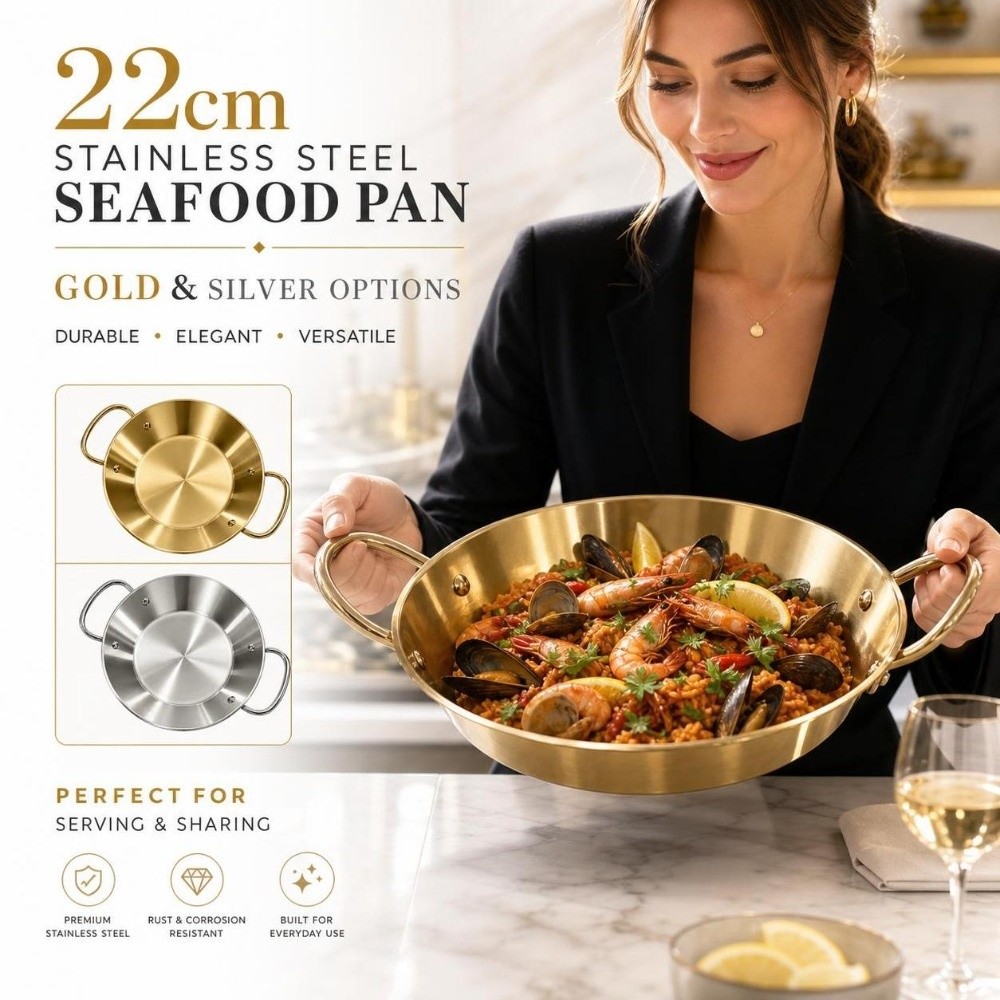 Paella Pan Steel - Sartén de acero inoxidable con doble