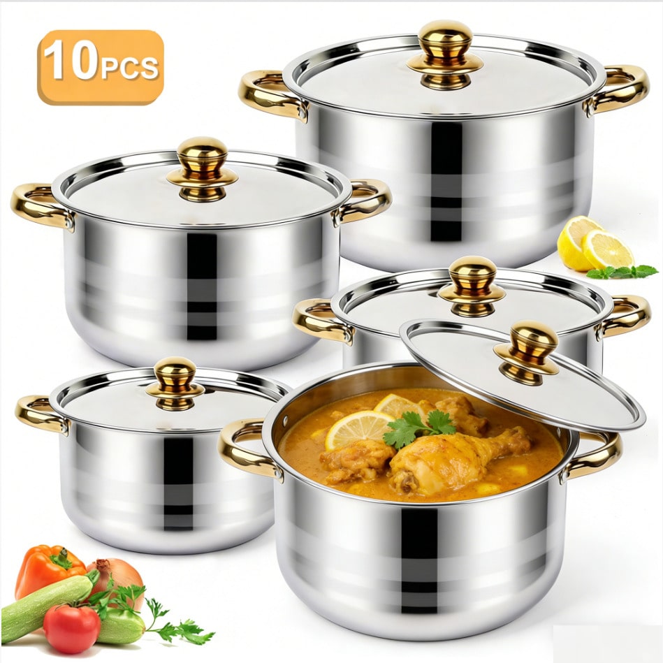 Home Cooking Set - Juego de ollas de acero inoxidable,